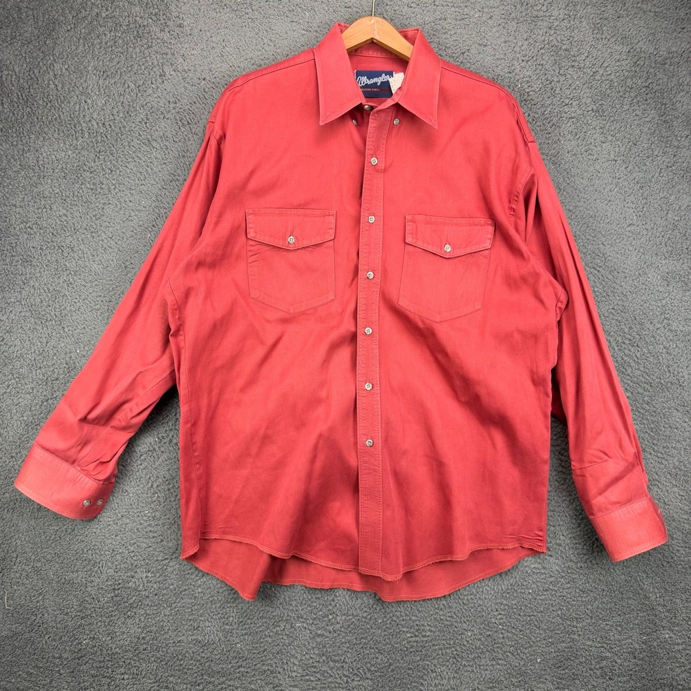Wrangler Western Shirt Mens 17 x 35 Red Long Sleeve Button Up Twill MP2412O